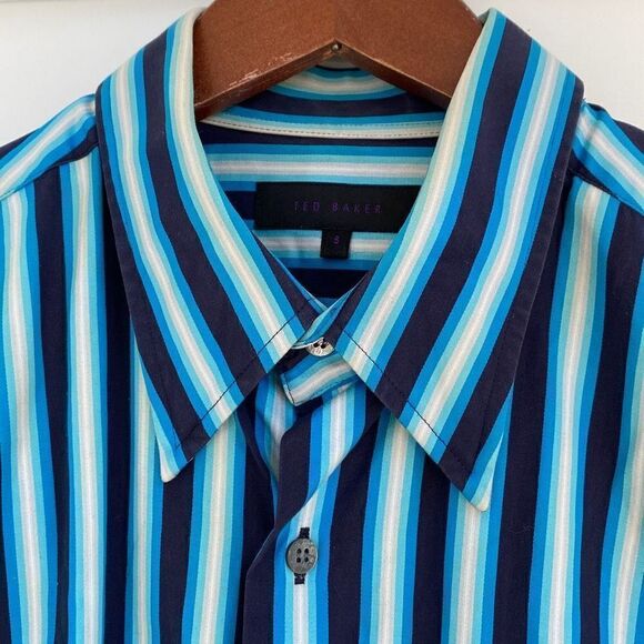 Ted Baker Striped Sateen Finish Flip Cuff Button Down Shirt Size Large - Picture 2 of 11